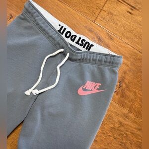 Nike Gray Pink Logo Slim Joggers Fleece Sweatpants Just Do It S
